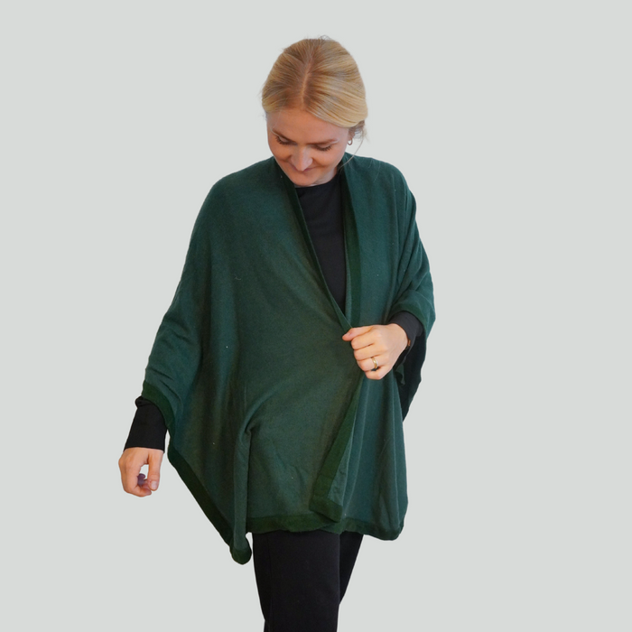 Slå-om-sjal (wrap-shawl) - med cashmere - Grøn