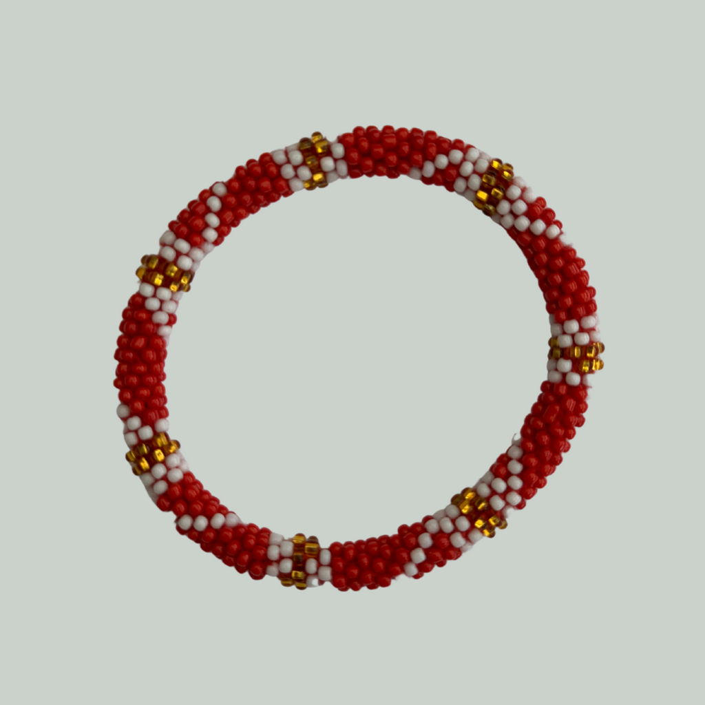 ROLL-ON PERLEARMBÅND - RØD MED GULD-HVID MØNSTER