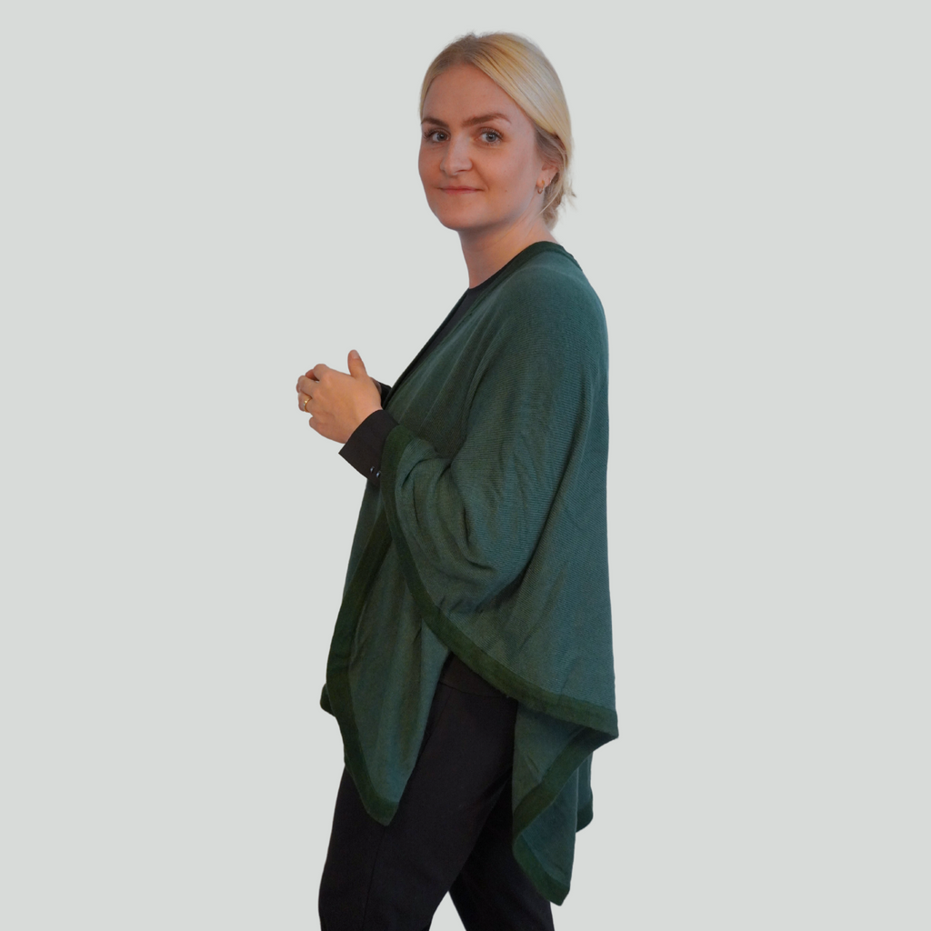 Slå-om-sjal (wrap-shawl) - med cashmere - Grøn