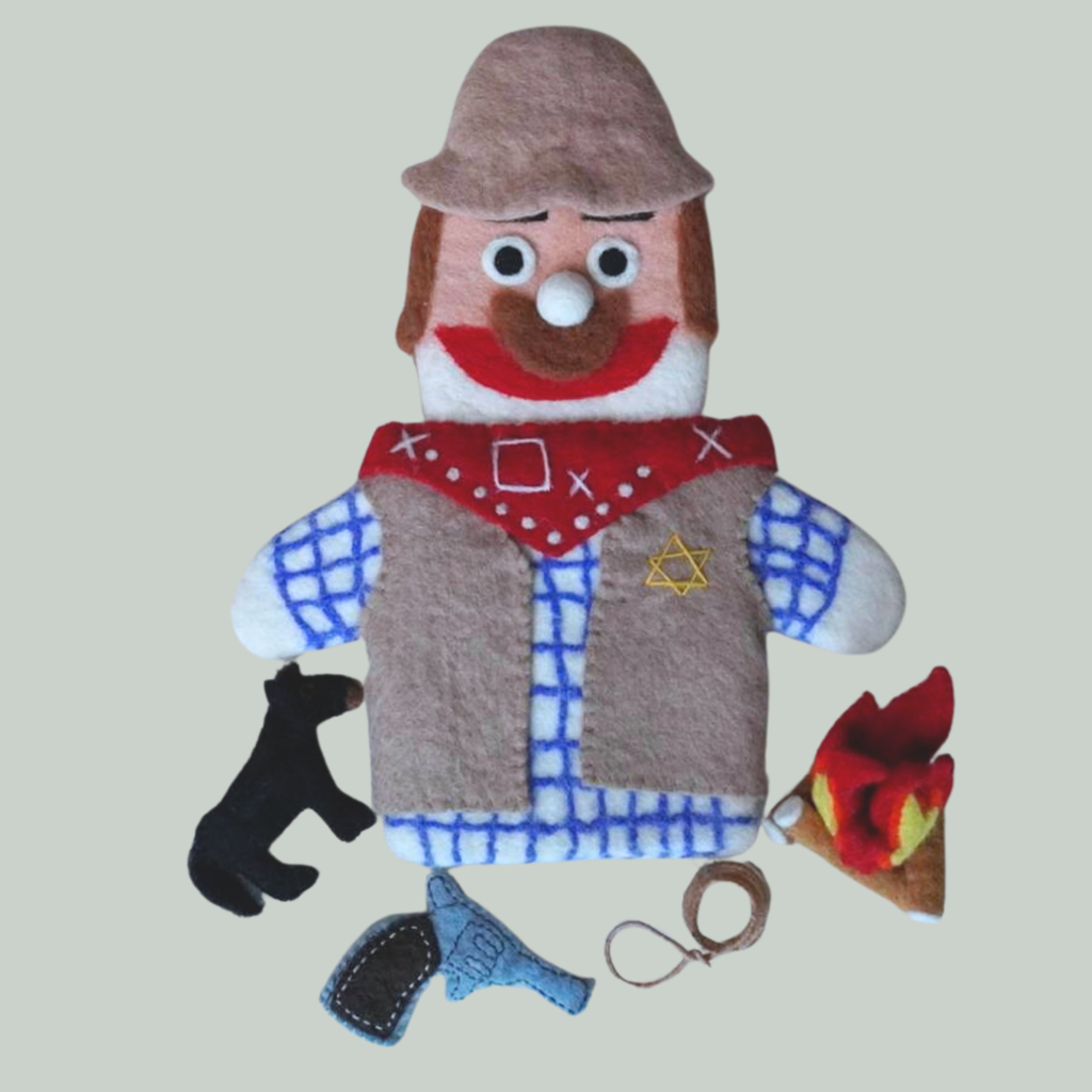 "JEG ER EN GLAD LILLE COWBOY" SANGDUKKE - FILT - MED 4 FINGERDUKKER