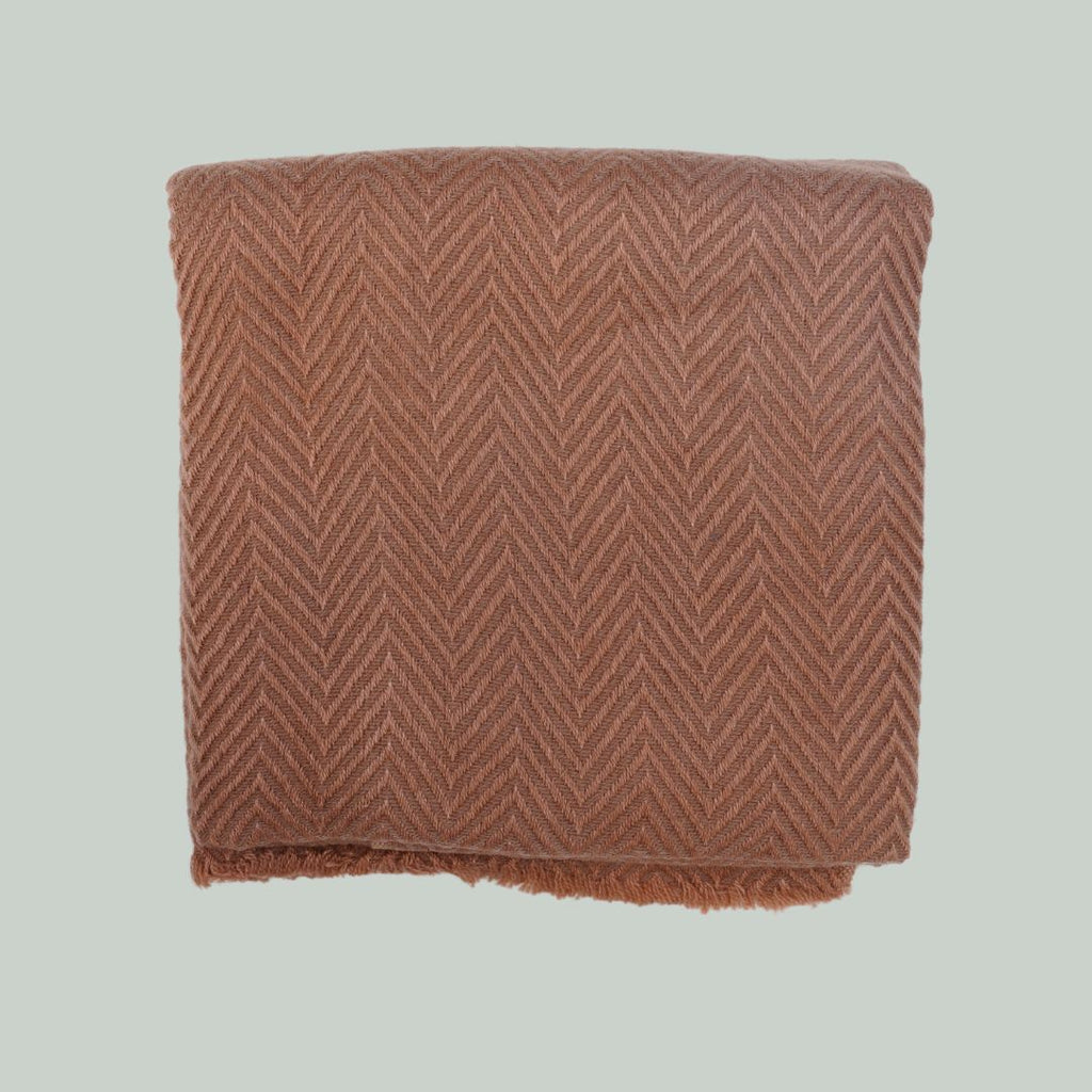 TØRKLÆDE - MED CASHMERE - KANEL (let skær) - SILDEBENSMØNSTER