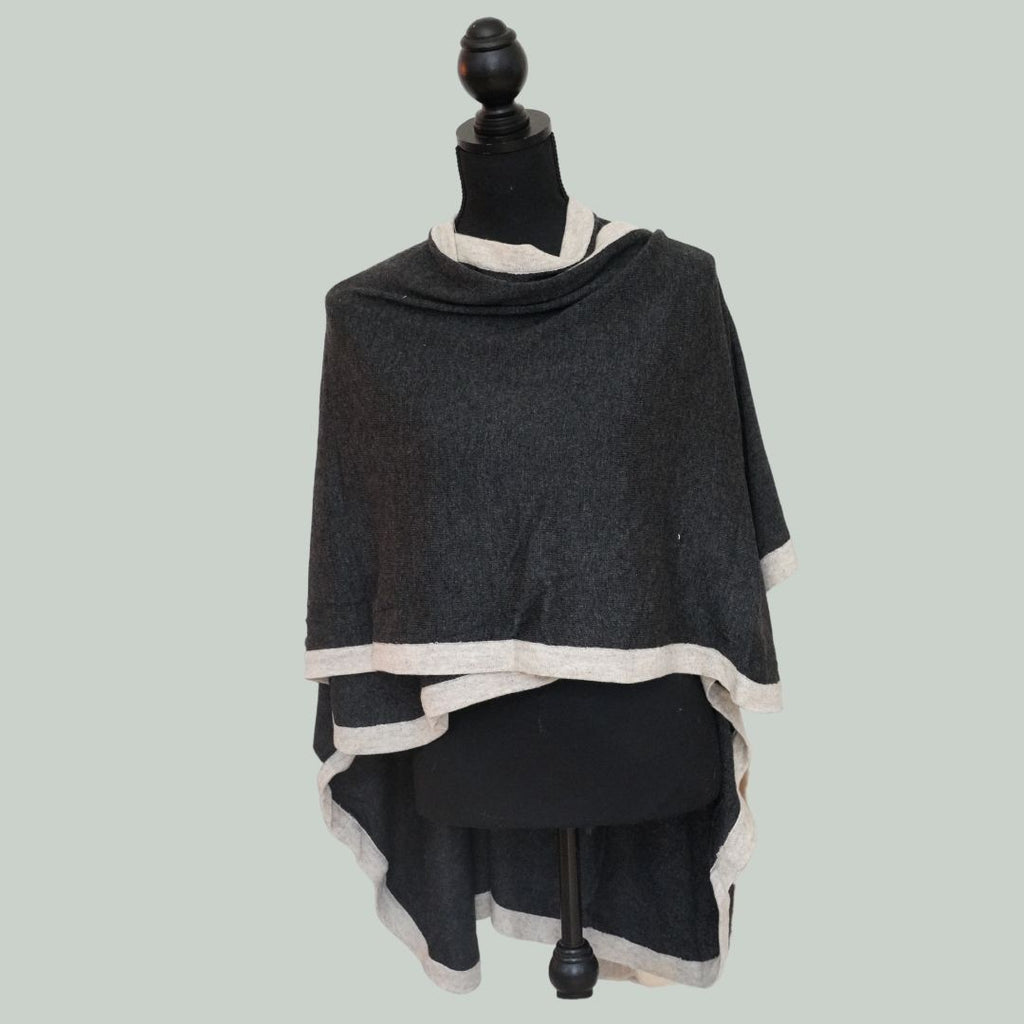 Slå-om-sjal (wrap-shawl) - med cashmere - mørk grå