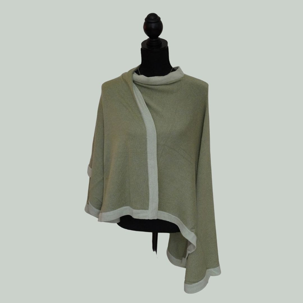 Slå-om-sjal (wrap-shawl) - med cashmere - olivengrøn